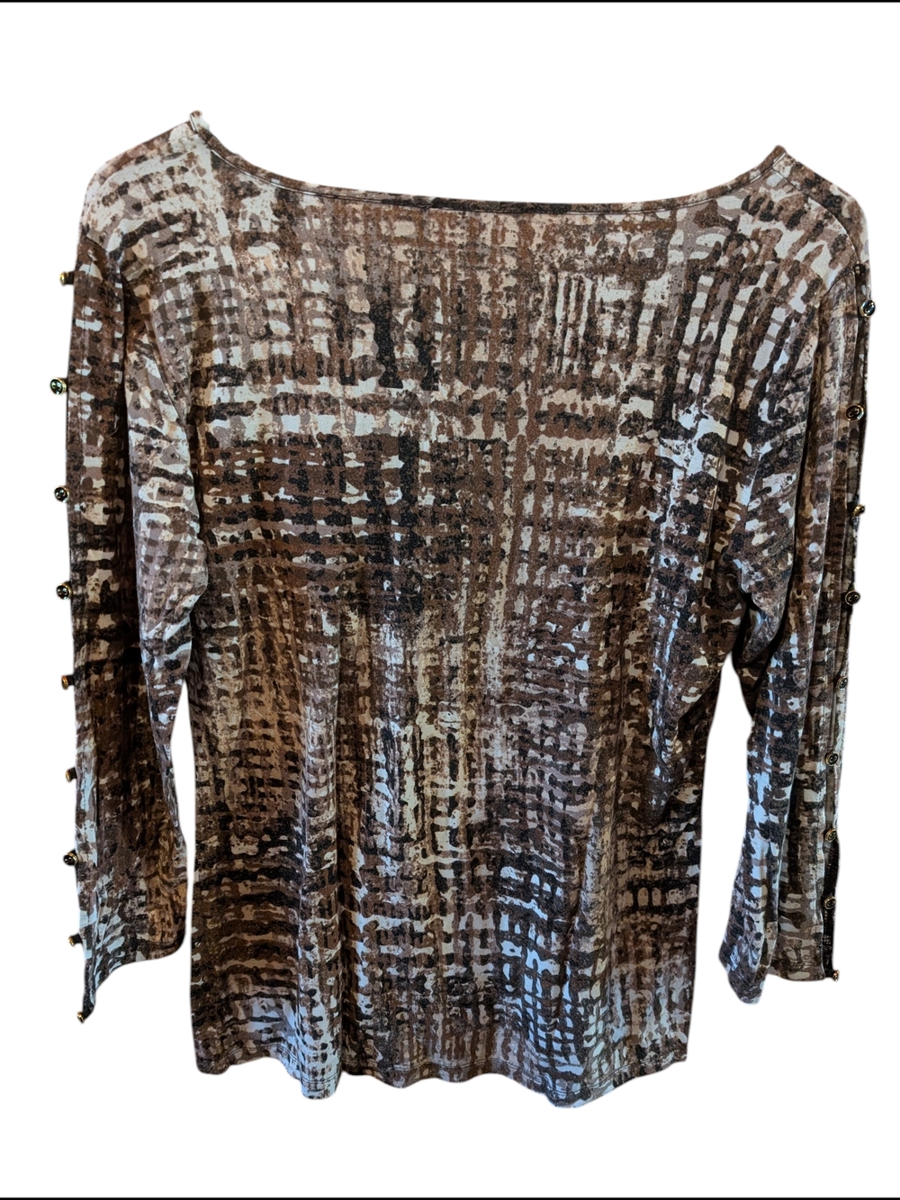2/22$ Women’s Brown Patterned Boatneck Top - Picture 2 of 3